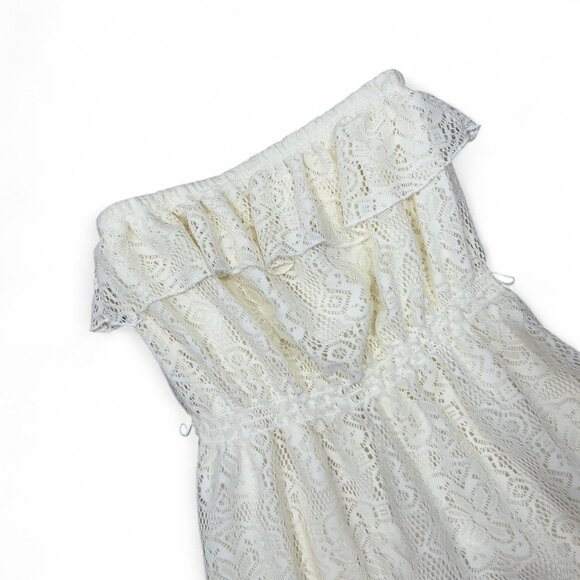 2000s Y2K No Boundaries Lace Boho Mini Dress Cream Strapless Small With Ruffle - Picture 2 of 5